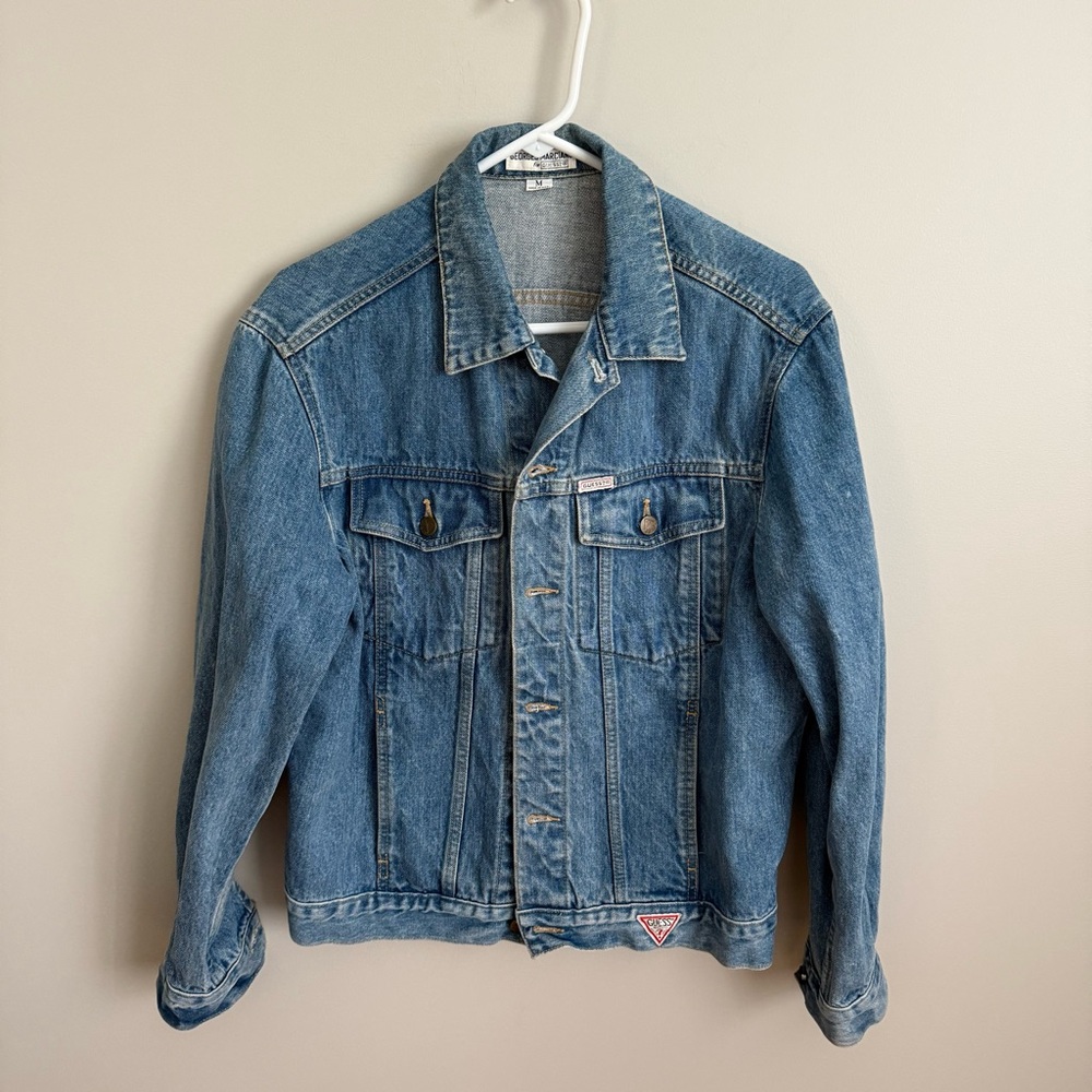 Vintage 80s Georges Marciano for Guess Medium Denim Jean Jacket with Patch VGVC - Picture 2 of 7